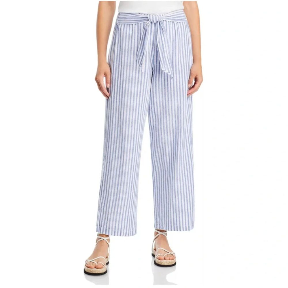 Beach Lunch Lounge Linen Cotton Blend Beachy Nautical Tie Waist Wide Leg Pants M